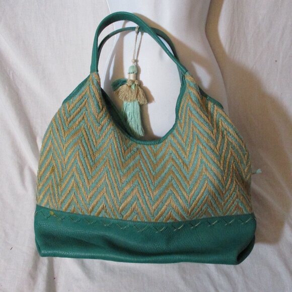 STEVEN STEVE MADDEN Woven Knit CHEVRON Tote Shopper Shoulder Bag AQUA JANDREAS - Picture 1 of 8